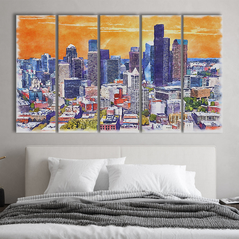 Seattle Watercolor Painting Canvas, Seattle Washington Painting, Sport Art, Extra Large Canvas Print Wall Art