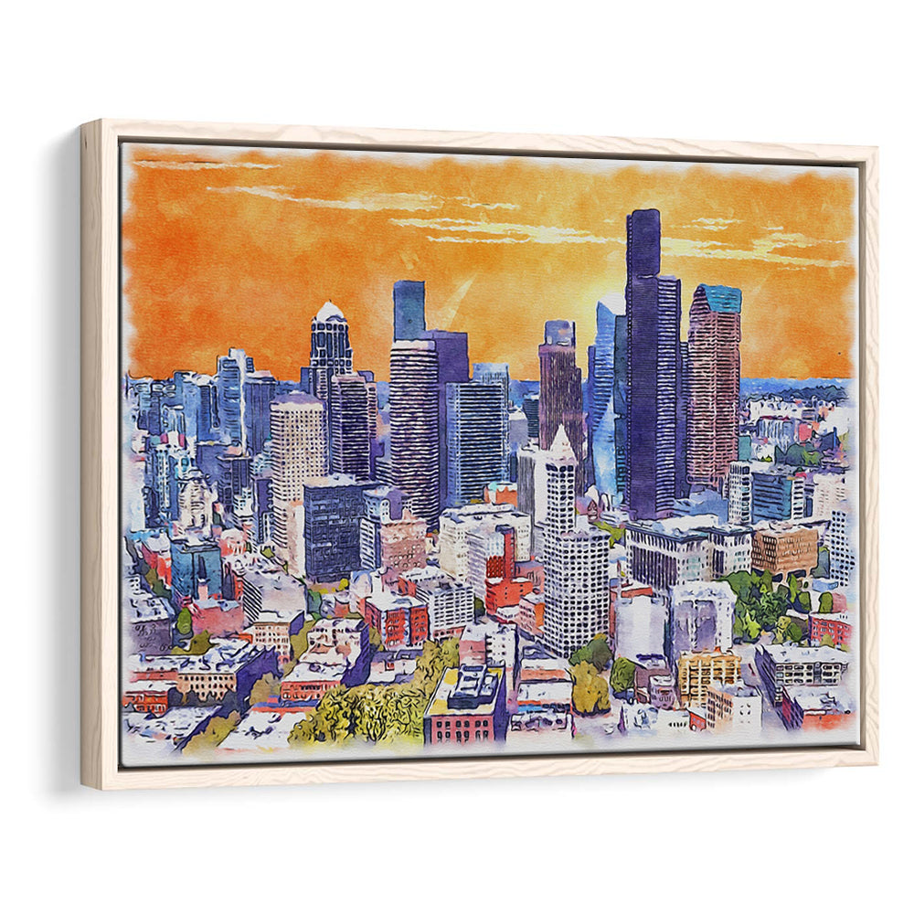 Seattle Watercolor Painting Canvas, Seattle Washington Painting, Sport Gift Art, Framed Canvas Print Wall Art
