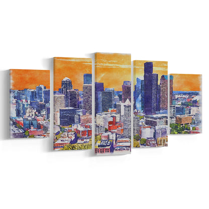 Seattle Watercolor Painting Canvas, Seattle Washington Painting, Sport Art, Mixed 5 Panel, Canvas Print Wall Art