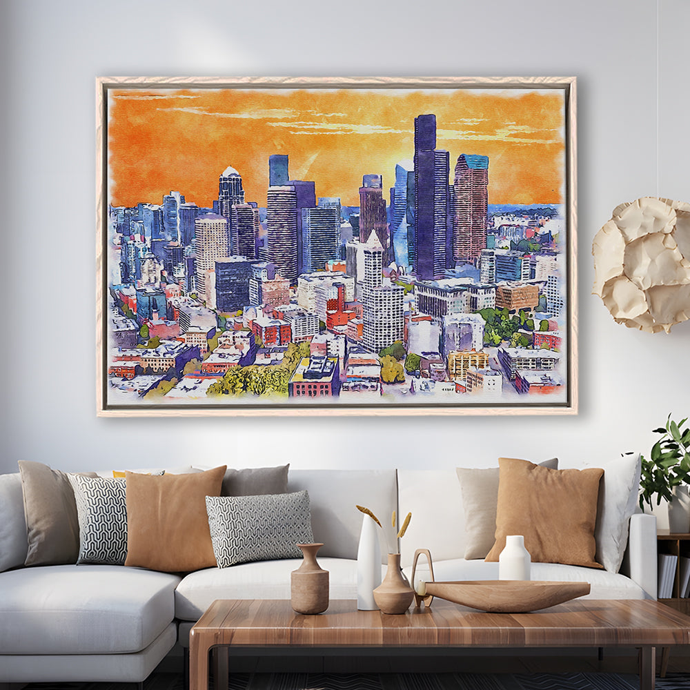 Seattle Watercolor Painting Canvas, Seattle Washington Painting, Sport Gift Art, Framed Canvas Print Wall Art