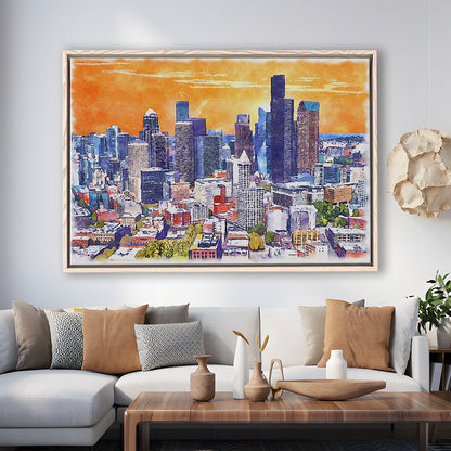 Seattle Watercolor Painting Canvas, Seattle Washington Painting, Sport Gift Art, Framed Canvas Print Wall Art