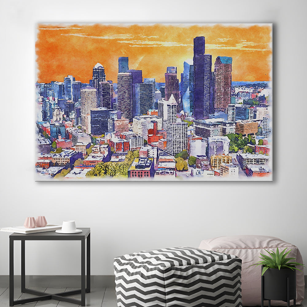 Seattle Watercolor Painting Canvas, Seattle Washington Painting, Sport Art, Gifts for him, Canvas Print Wall Art