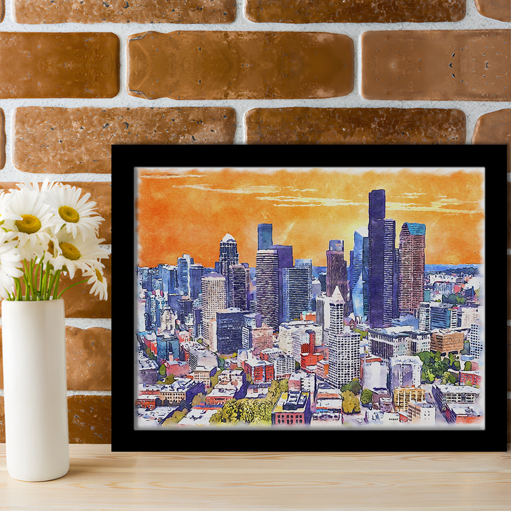 Seattle Watercolor Painting Canvas, Seattle Washington Painting, Sport Gift Art, Framed Art Print Wall Decor