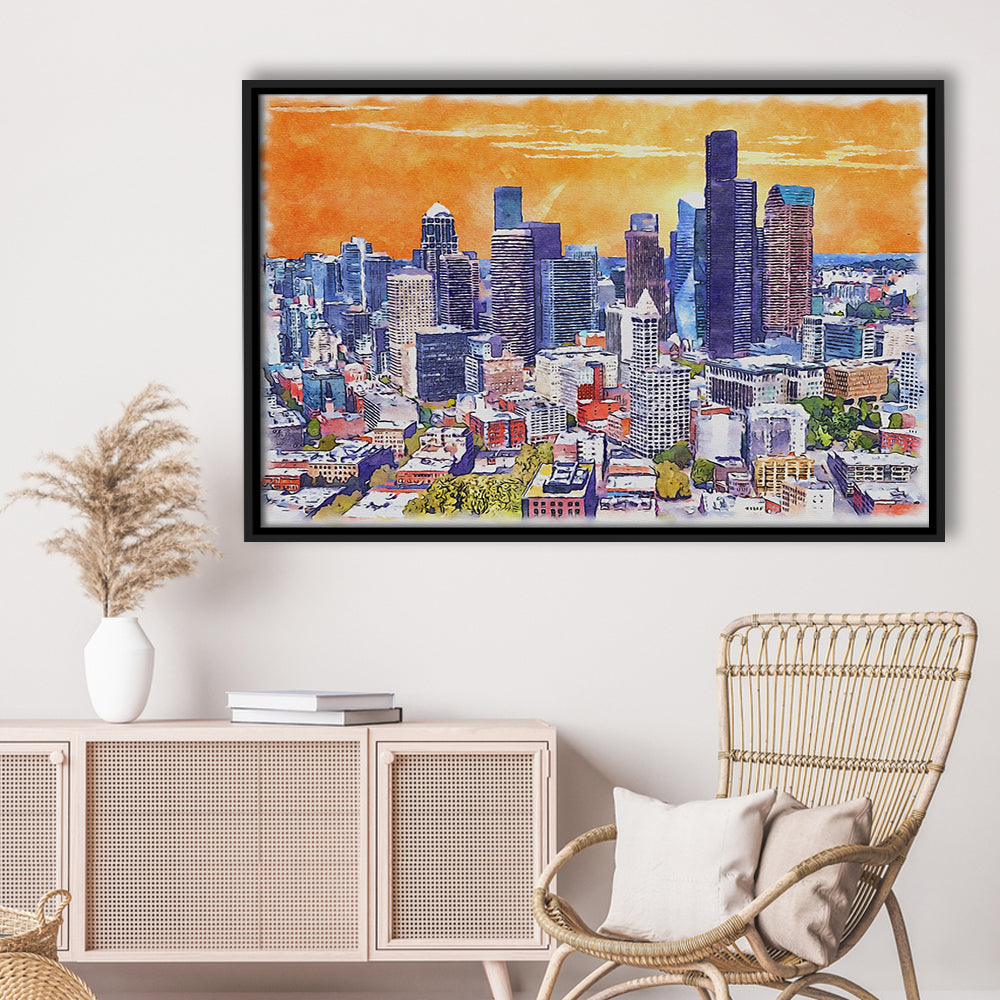 Seattle Watercolor Painting Canvas, Seattle Washington Painting, Sport Gift Art, Framed Canvas Print Wall Art