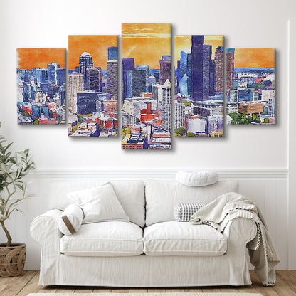Seattle Watercolor Painting Canvas, Seattle Washington Painting, Sport Art, Mixed 5 Panel, Canvas Print Wall Art