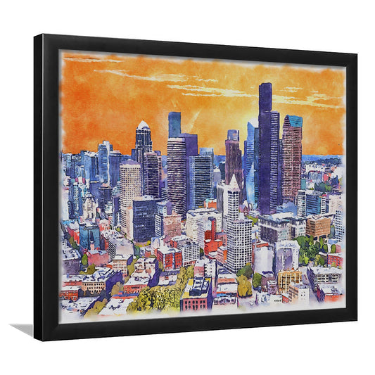 Seattle Watercolor Painting Canvas, Seattle Washington Painting, Sport Gift Art, Framed Art Print Wall Decor