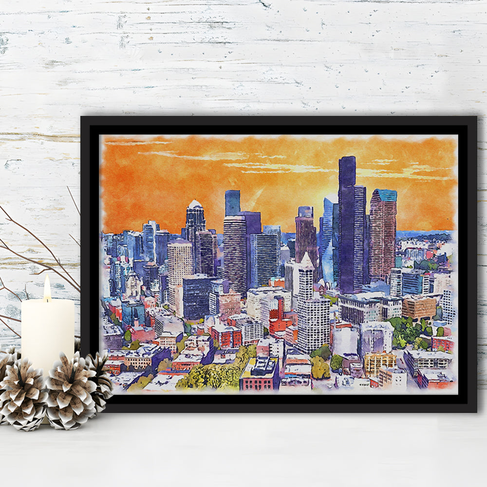 Seattle Watercolor Painting Canvas, Seattle Washington Painting, Sport Gift Art, Framed Canvas Print Wall Art