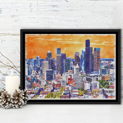 Seattle Watercolor Painting Canvas, Seattle Washington Painting, Sport Gift Art, Framed Canvas Print Wall Art