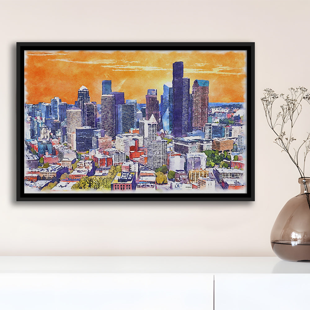 Seattle Watercolor Painting Canvas, Seattle Washington Painting, Sport Gift Art, Framed Canvas Print Wall Art