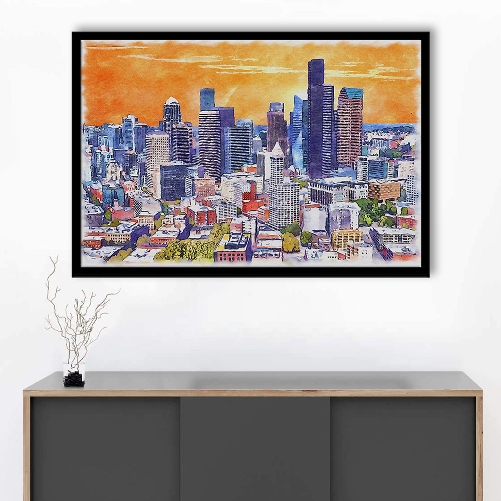 Seattle Watercolor Painting Canvas, Seattle Washington Painting, Sport Gift Art, Framed Art Print Wall Decor