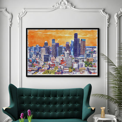 Seattle Watercolor Painting Canvas, Seattle Washington Painting, Sport Gift Art, Framed Art Print Wall Decor