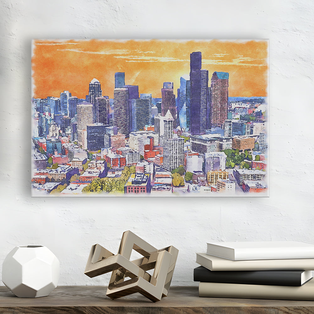 Seattle Watercolor Painting Canvas, Seattle Washington Painting, Sport Art, Gifts for him, Canvas Print Wall Art