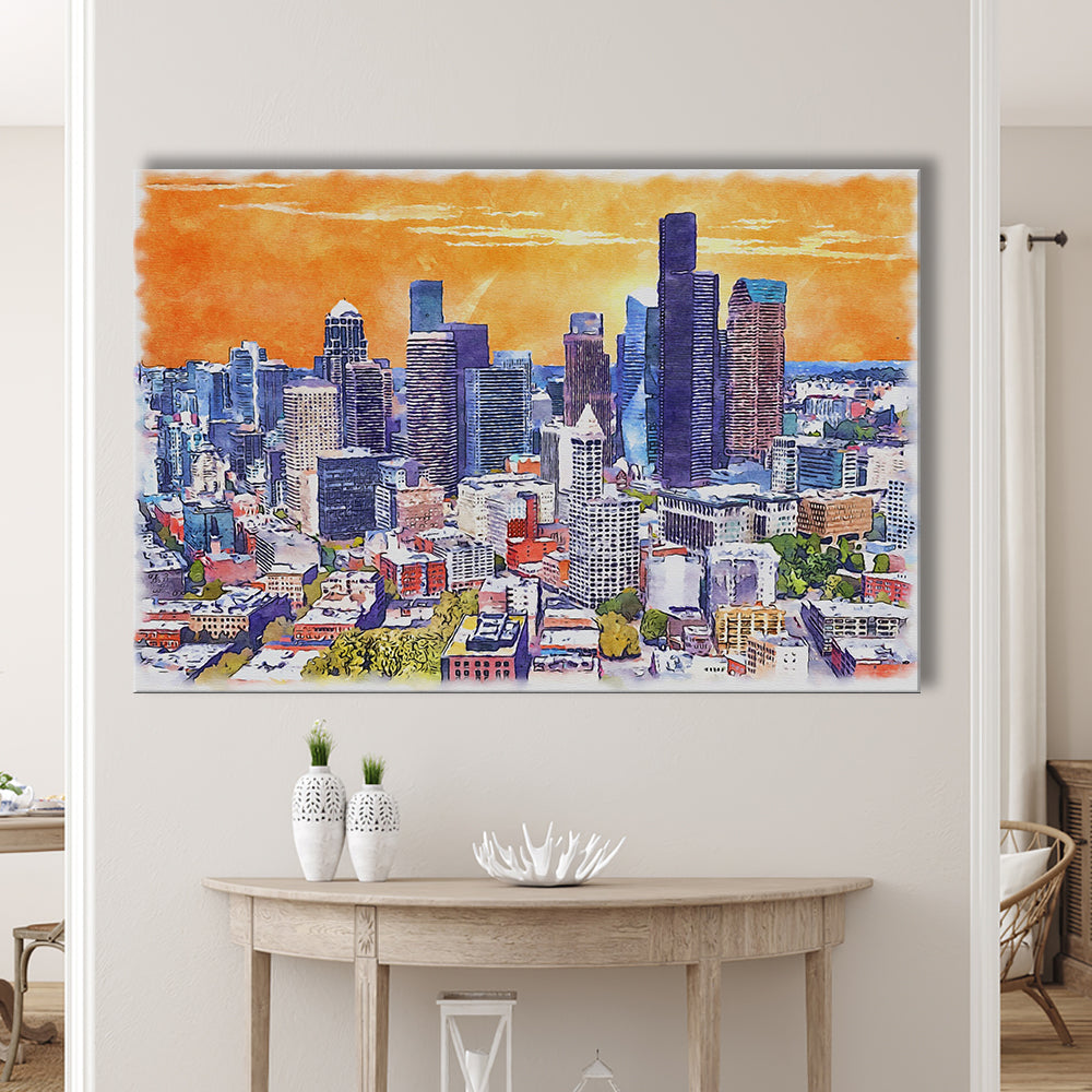 Seattle Watercolor Painting Canvas, Seattle Washington Painting, Sport Art, Gifts for him, Canvas Print Wall Art