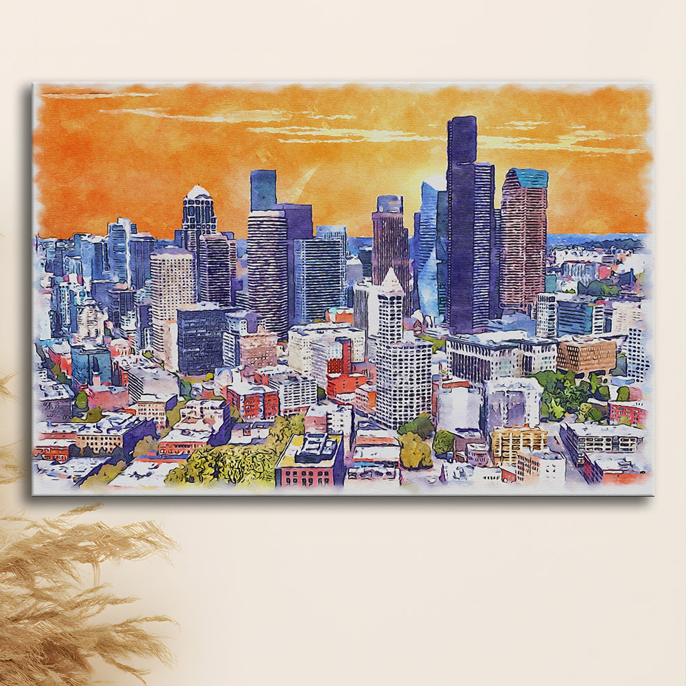 Seattle Watercolor Painting Canvas, Seattle Washington Painting, Sport Art, Gifts for him, Canvas Print Wall Art