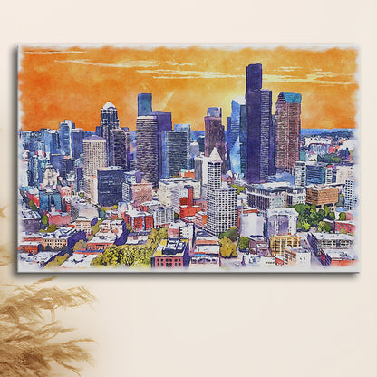 Seattle Watercolor Painting Canvas, Seattle Washington Painting, Sport Art, Gifts for him, Canvas Print Wall Art