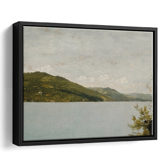 Serene Vintage Lake Oil Painting Download Neutral Framed Canvas Print Wall Art, for Rustic Decor Above Bed Art
