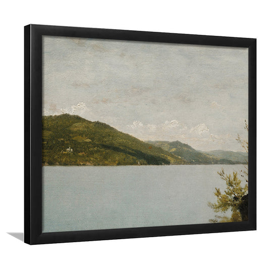 Serene Vintage Lake Oil Painting Download Neutral Framed Art Print Wall Decor, for Rustic Decor Above Bed Art