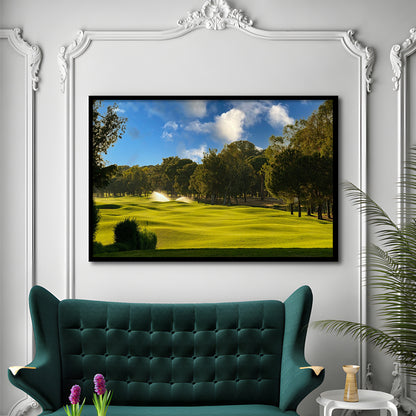 Serene Golf Course Under A Beautiful Sky, Framed Art Print Wall Decor, Picture Framed