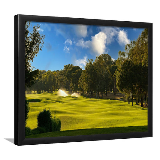 Serene Golf Course Under A Beautiful Sky, Framed Art Print Wall Decor, Picture Framed