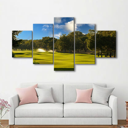 Serene Golf Course Under A Beautiful Sky, Golf Art Print, 5 Pieces Mixed Canvas Print Wall Art