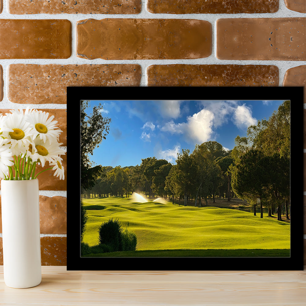 Serene Golf Course Under A Beautiful Sky, Framed Art Print Wall Decor, Picture Framed