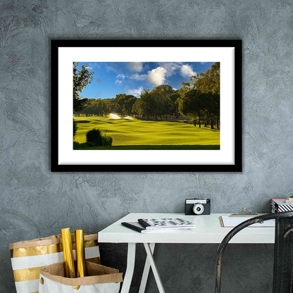 Serene Golf Course Under A Beautiful Sky, Goft Art Print, Framed Art Print White Border Wall Decor
