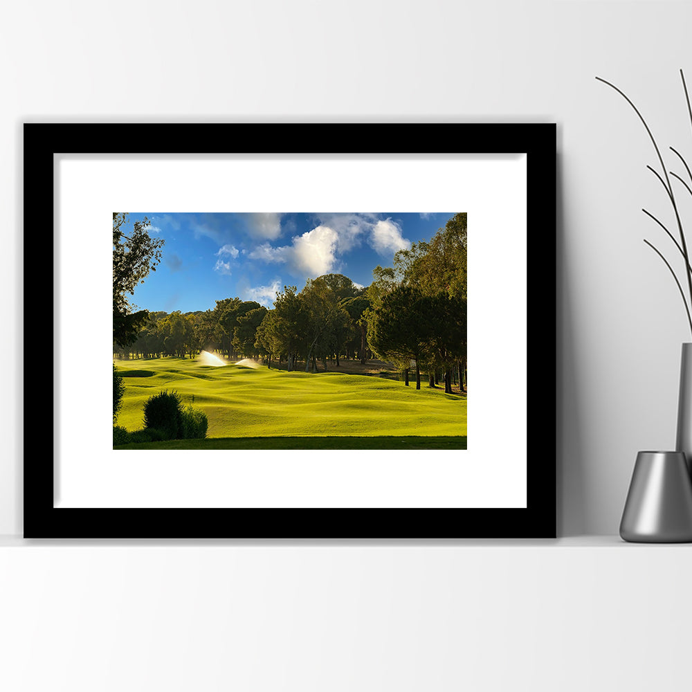 Serene Golf Course Under A Beautiful Sky, Goft Art Print, Framed Art Print White Border Wall Decor