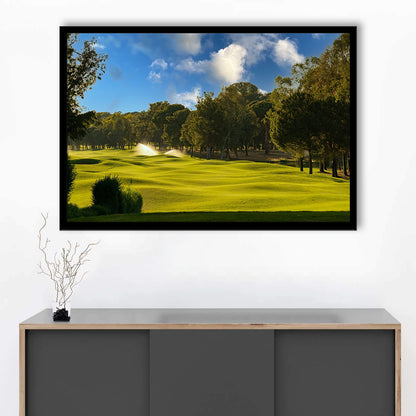 Serene Golf Course Under A Beautiful Sky, Framed Art Print Wall Decor, Picture Framed