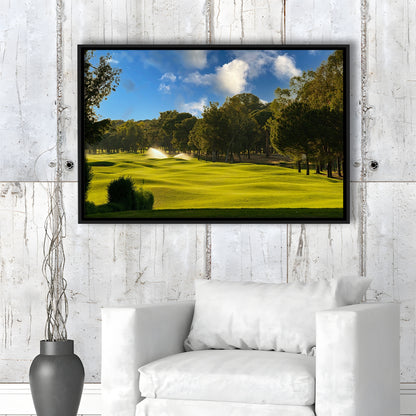 Serene Golf Course Under A Beautiful Sky, Floating Framed Canvas Print Wall Art