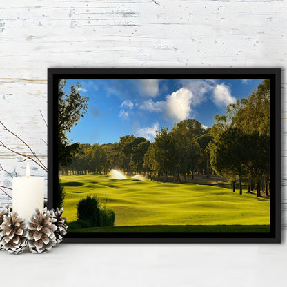Serene Golf Course Under A Beautiful Sky, Floating Framed Canvas Print Wall Art