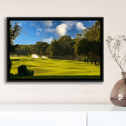 Serene Golf Course Under A Beautiful Sky, Floating Framed Canvas Print Wall Art