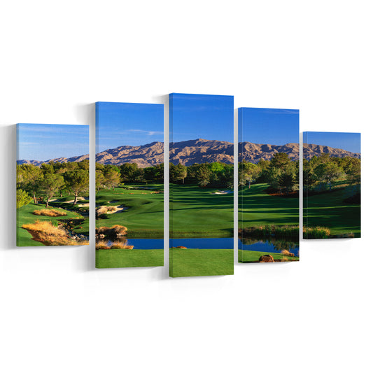 Shadow Creek Golf Club Hole 09, North Las Vegas, Nevada, Golf Art Print, 5 Pieces Mixed Canvas Print Wall Art