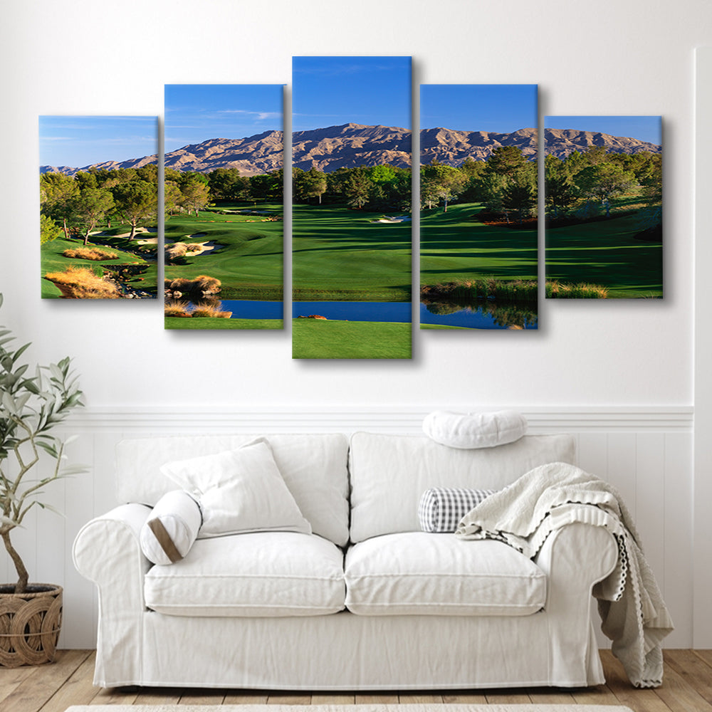 Shadow Creek Golf Club Hole 09, North Las Vegas, Nevada, Golf Art Print, 5 Pieces Mixed Canvas Print Wall Art