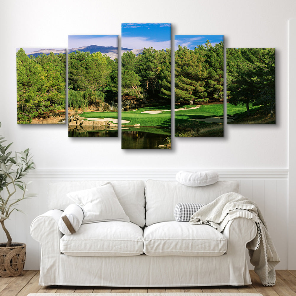 Shadow Creek Golf Club, Hole 17, North Las Vegas, Nevada, Golf Art Print, 5 Pieces Mixed Canvas Print Wall Art