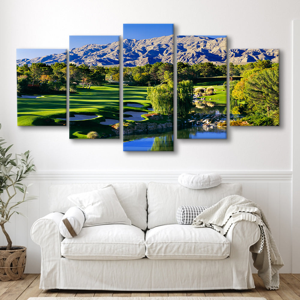 Shadow Creek Golf Club Hole 18, North Las Vegas, Nevada, Golf Art Print, 5 Pieces Mixed Canvas Print Wall Art