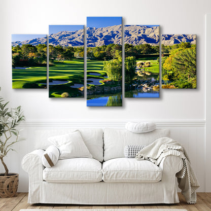 Shadow Creek Golf Club Hole 18, North Las Vegas, Nevada, Golf Art Print, 5 Pieces Mixed Canvas Print Wall Art