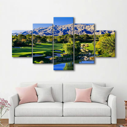 Shadow Creek Golf Club Hole 18, North Las Vegas, Nevada, Golf Art Print, 5 Pieces Mixed Canvas Print Wall Art