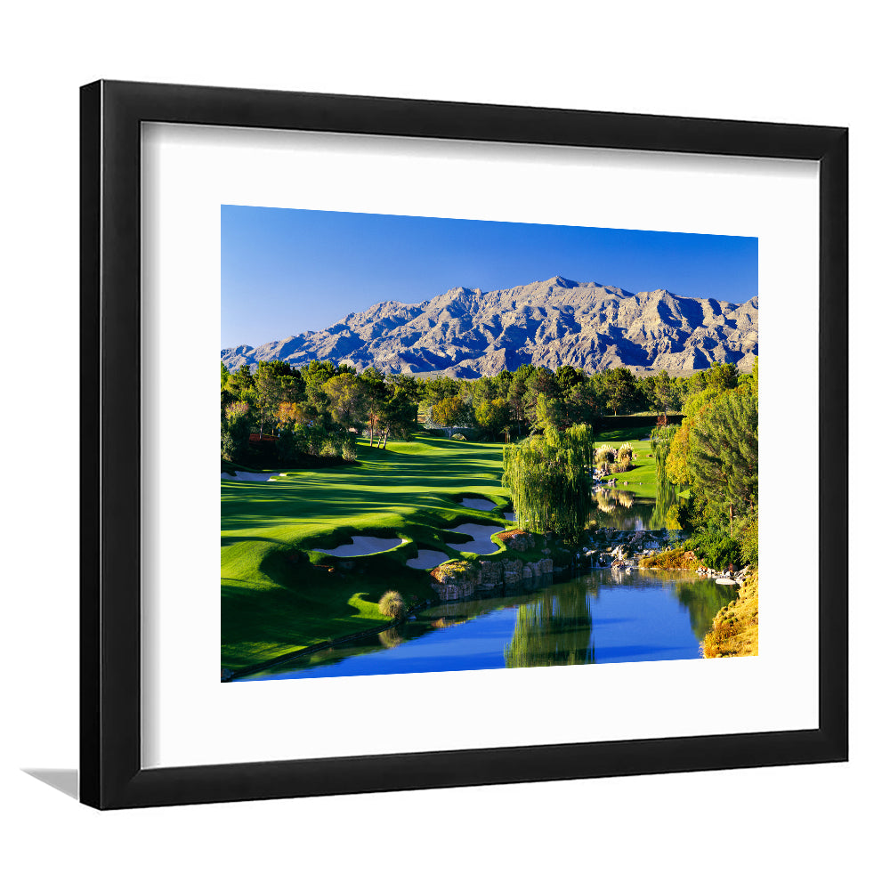 Shadow Creek Golf Club Hole 18, North Las Vegas, Nevada, Goft Art Print, Framed Art Print White Border Wall Decor