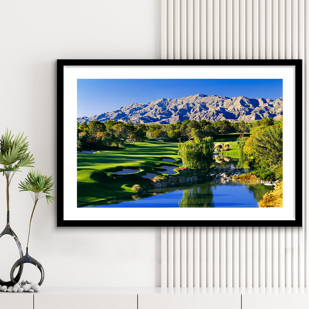 Shadow Creek Golf Club Hole 18, North Las Vegas, Nevada, Goft Art Print, Framed Art Print White Border Wall Decor