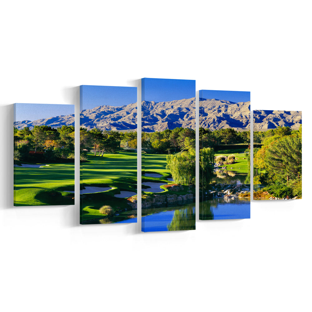 Shadow Creek Golf Club Hole 18, North Las Vegas, Nevada, Golf Art Print, 5 Pieces Mixed Canvas Print Wall Art