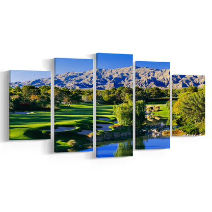 Shadow Creek Golf Club Hole 18, North Las Vegas, Nevada, Golf Art Print, 5 Pieces Mixed Canvas Print Wall Art