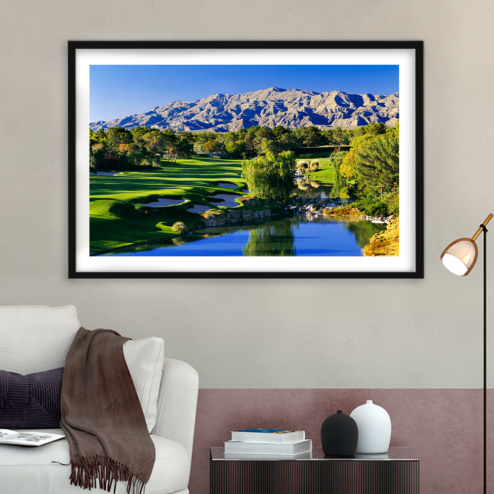 Shadow Creek Golf Club Hole 18, North Las Vegas, Nevada, Goft Art Print, Framed Art Print White Border Wall Decor
