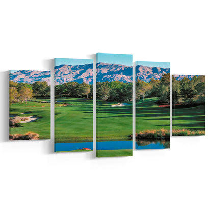 Shadow Creek Golf Course Hole 9 North Las Vegas, Golf Art Print, 5 Pieces Mixed Canvas Print Wall Art
