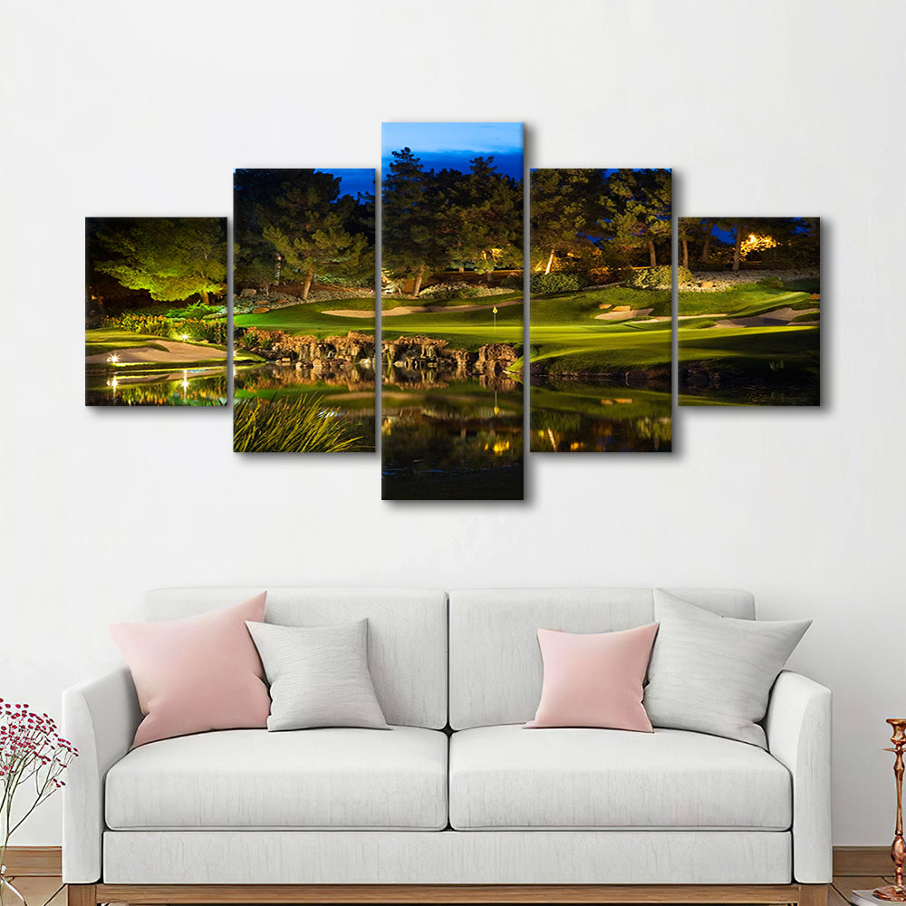 Shadow Creek Golf Course Light Night, Golf Art Print, 5 Pieces Mixed Canvas Print Wall Art