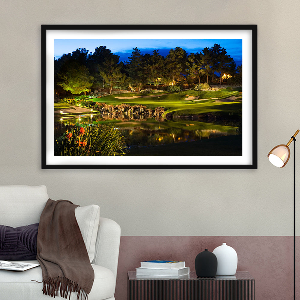 Shadow Creek Golf Course Light Night, Goft Art Print, Framed Art Print White Border Wall Decor