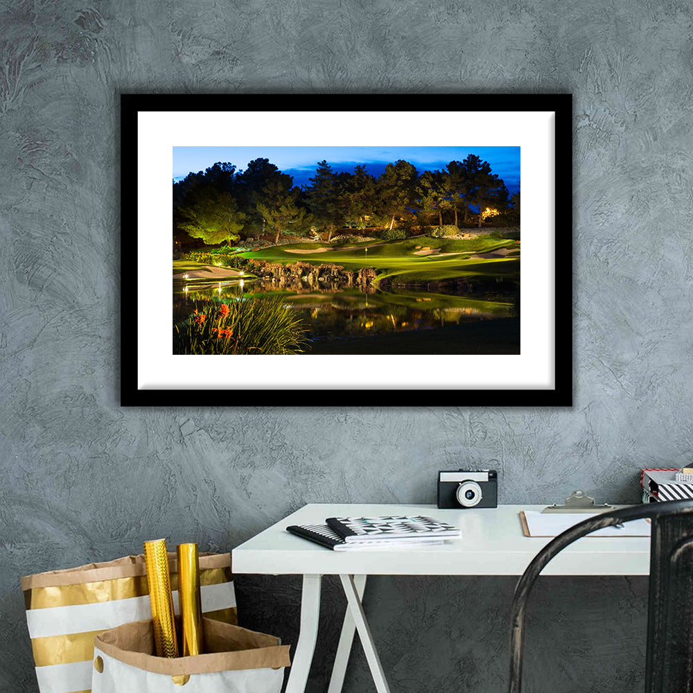 Shadow Creek Golf Course Light Night, Goft Art Print, Framed Art Print White Border Wall Decor
