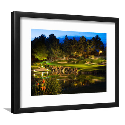 Shadow Creek Golf Course Light Night, Goft Art Print, Framed Art Print White Border Wall Decor