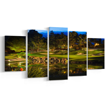 Shadow Creek Golf Course Light Night, Golf Art Print, 5 Pieces Mixed Canvas Print Wall Art