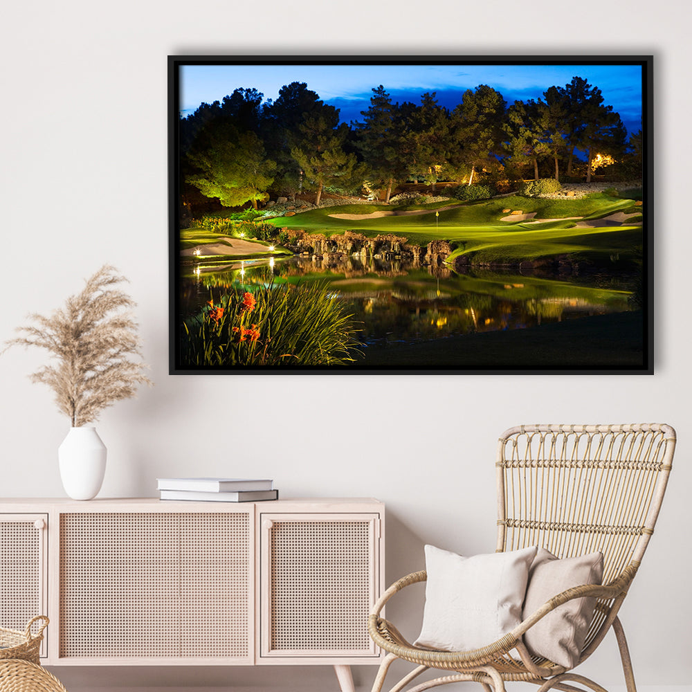 Shadow Creek Golf Course Light Night, Floating Framed Canvas Print Wall Art