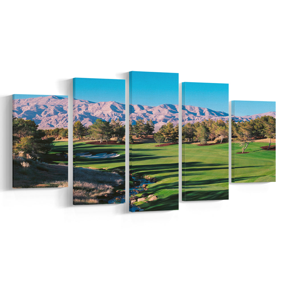 Shadow Creek Golf Source Hole 1 North Las Vegas, Golf Art Print, 5 Pieces Mixed Canvas Print Wall Art